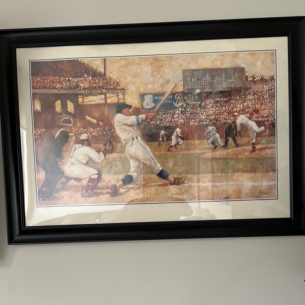 Vintage Baseball Art Print in Black Frame